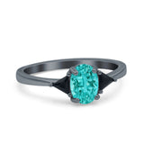 Vintage Oval Engagement Ring Triangle Black Simulated Cubic Zirconia 925 Sterling Silver