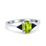 Vintage Oval Engagement Ring Triangle Black Simulated Cubic Zirconia 925 Sterling Silver