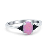 Vintage Oval Engagement Ring Triangle Black Simulated Cubic Zirconia 925 Sterling Silver
