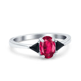 Vintage Oval Engagement Ring Triangle Black Simulated Cubic Zirconia 925 Sterling Silver