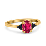 Vintage Oval Engagement Ring Triangle Black Simulated Cubic Zirconia 925 Sterling Silver