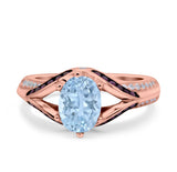 Split Shank Halo Oval Wedding Engagement Ring Black Round Simulated Cubic Zirconia 925 Sterling Silver