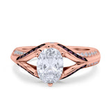 Split Shank Halo Oval Wedding Engagement Ring Black Round Simulated Cubic Zirconia 925 Sterling Silver