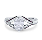 Split Shank Halo Oval Wedding Engagement Ring Black Round Simulated Cubic Zirconia 925 Sterling Silver