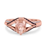 Split Shank Halo Oval Wedding Engagement Ring Black Round Simulated Cubic Zirconia 925 Sterling Silver