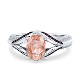 Split Shank Halo Oval Wedding Engagement Ring Black Round Simulated Cubic Zirconia 925 Sterling Silver