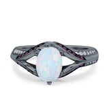 Split Shank Halo Oval Wedding Engagement Ring Black Round Simulated Cubic Zirconia 925 Sterling Silver