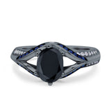 Halo Oval Wedding Engagement Ring Blue Sapphire Round Simulated Cubic Zirconia 925 Sterling Silver