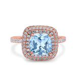 Halo Art Deco Cushion Cut Wedding Bridal Ring Round Simulated Cubic Zirconia 925 Sterling Silver