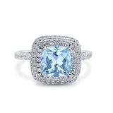 Halo Art Deco Cushion Cut Wedding Bridal Ring Round Simulated Cubic Zirconia 925 Sterling Silver