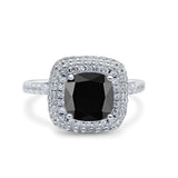 Halo Art Deco Cushion Cut Wedding Bridal Ring Round Simulated Cubic Zirconia 925 Sterling Silver