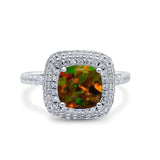 Halo Art Deco Cushion Cut Wedding Bridal Ring Round Simulated Cubic Zirconia 925 Sterling Silver