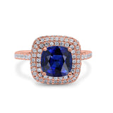 Halo Art Deco Cushion Cut Wedding Bridal Ring Round Simulated Cubic Zirconia 925 Sterling Silver