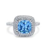 Halo Art Deco Cushion Cut Wedding Bridal Ring Round Simulated Cubic Zirconia 925 Sterling Silver