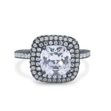 Halo Art Deco Cushion Cut Wedding Bridal Ring Round Simulated Cubic Zirconia 925 Sterling Silver