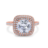 Halo Art Deco Cushion Cut Wedding Bridal Ring Round Simulated Cubic Zirconia 925 Sterling Silver