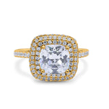Halo Art Deco Cushion Cut Wedding Bridal Ring Round Simulated Cubic Zirconia 925 Sterling Silver