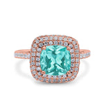 Halo Art Deco Cushion Cut Wedding Bridal Ring Round Simulated Cubic Zirconia 925 Sterling Silver