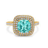 Halo Art Deco Cushion Cut Wedding Bridal Ring Round Simulated Cubic Zirconia 925 Sterling Silver