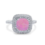 Halo Art Deco Cushion Cut Wedding Bridal Ring Round Simulated Cubic Zirconia 925 Sterling Silver