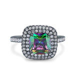 Halo Art Deco Cushion Cut Wedding Bridal Ring Round Simulated Cubic Zirconia 925 Sterling Silver