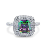Halo Art Deco Cushion Cut Wedding Bridal Ring Round Simulated Cubic Zirconia 925 Sterling Silver