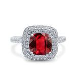 Halo Art Deco Cushion Cut Wedding Bridal Ring Round Simulated Cubic Zirconia 925 Sterling Silver