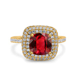 Halo Art Deco Cushion Cut Wedding Bridal Ring Round Simulated Cubic Zirconia 925 Sterling Silver