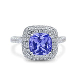 Halo Art Deco Cushion Cut Wedding Bridal Ring Round Simulated Cubic Zirconia 925 Sterling Silver