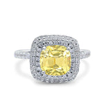 Halo Art Deco Cushion Cut Wedding Bridal Ring Round Simulated Cubic Zirconia 925 Sterling Silver
