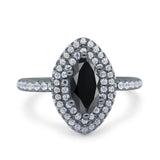 Halo Art Deco Marquise Wedding Bridal Ring Round Simulated Cubic Zirconia 925 Sterling Silver