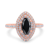 Halo Art Deco Marquise Wedding Bridal Ring Round Simulated Cubic Zirconia 925 Sterling Silver