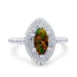 Halo Art Deco Marquise Wedding Bridal Ring Round Simulated Cubic Zirconia 925 Sterling Silver