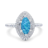 Halo Art Deco Marquise Wedding Bridal Ring Round Simulated Cubic Zirconia 925 Sterling Silver