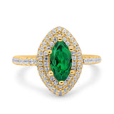 Halo Art Deco Marquise Wedding Bridal Ring Round Simulated Cubic Zirconia 925 Sterling Silver