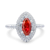 Halo Art Deco Marquise Wedding Bridal Ring Round Simulated Cubic Zirconia 925 Sterling Silver
