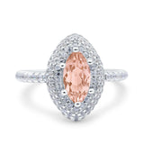 Halo Art Deco Marquise Wedding Bridal Ring Round Simulated Cubic Zirconia 925 Sterling Silver