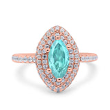 Halo Art Deco Marquise Wedding Bridal Ring Round Simulated Cubic Zirconia 925 Sterling Silver