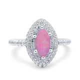 Halo Art Deco Marquise Wedding Bridal Ring Round Simulated Cubic Zirconia 925 Sterling Silver