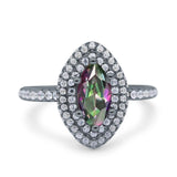 Halo Art Deco Marquise Wedding Bridal Ring Round Simulated Cubic Zirconia 925 Sterling Silver