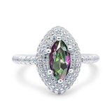 Halo Art Deco Marquise Wedding Bridal Ring Round Simulated Cubic Zirconia 925 Sterling Silver