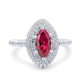 Halo Art Deco Marquise Wedding Bridal Ring Round Simulated Cubic Zirconia 925 Sterling Silver