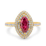 Halo Art Deco Marquise Wedding Bridal Ring Round Simulated Cubic Zirconia 925 Sterling Silver