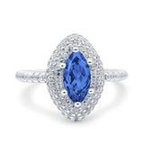 Halo Art Deco Marquise Wedding Bridal Ring Round Simulated Cubic Zirconia 925 Sterling Silver