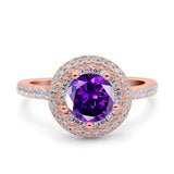 Halo Art Deco Wedding Engagement Bridal Ring Round Simulated Cubic Zirconia 925 Sterling Silver