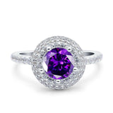 Halo Art Deco Wedding Engagement Bridal Ring Round Simulated Cubic Zirconia 925 Sterling Silver