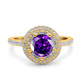 Halo Art Deco Wedding Engagement Bridal Ring Round Simulated Cubic Zirconia 925 Sterling Silver