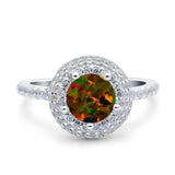 Halo Art Deco Wedding Engagement Bridal Ring Round Simulated Cubic Zirconia 925 Sterling Silver