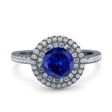 Halo Art Deco Wedding Engagement Bridal Ring Round Simulated Cubic Zirconia 925 Sterling Silver