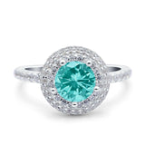 Halo Art Deco Wedding Engagement Bridal Ring Round Simulated Cubic Zirconia 925 Sterling Silver